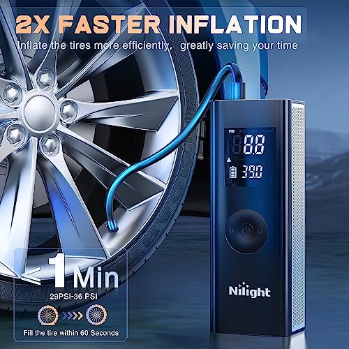 Nilight Tire Inflator Portable Air Compressor Battery Powered Rechargeable 12VDC 150PSI Cordless Tire Pump w/Digital Pressure Gauge 2X Faster Inflation Air Pump for Car Motorcycle
