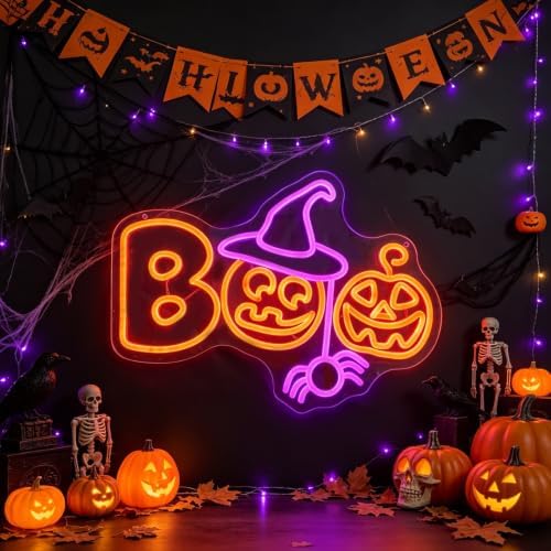 Pumpkin Witch Boo Neon Sign, Happy Halloween LED Light, 16.7"x12" - Image 5
