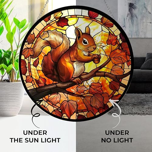 Squirrel Stained Glass Suncatcher Window Hanging, Gothic Christmas Ornaments for Fiction Lovers, Dinosaur Room Decor for Nursery New Home Gifts - Image 3