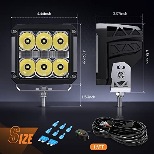Nilight Pro Series 4 Inch Square LED Pod Light Kit with DRL 60W 6487LM