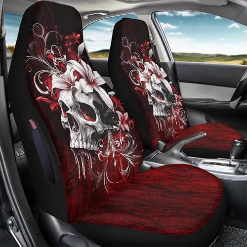 Bulopur Gothic Skull Front Auto Seat Covers for Women Girly Waterproof Car Seat Covers Air Bag Compatible Vehicle Bucket Protectors for SUV Truck Van Sedans