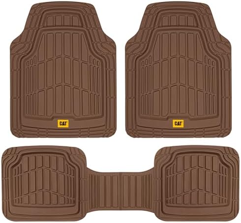 Cat® ToughRide Heavy-Duty 3 Piece Rubber All Season Floor Mats for Car Truck Van SUV, Brown - Premium Trim to Fit Car Floor Mat, All Weather Deep Dish Automotive Floor Mats, Total Dirt Protection