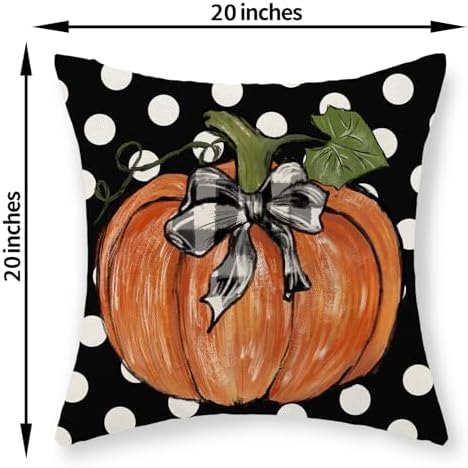 Fall Pillow Covers 20x20 Set of 2 Pumpkin Maple Leaf and Polka Dot Fall Decor Pillowcase Autumn Thanksgiving Decorative Outdoor Throw Pillow Covers Linen Farmhouse Cushion Case for Couch Home - Image 6