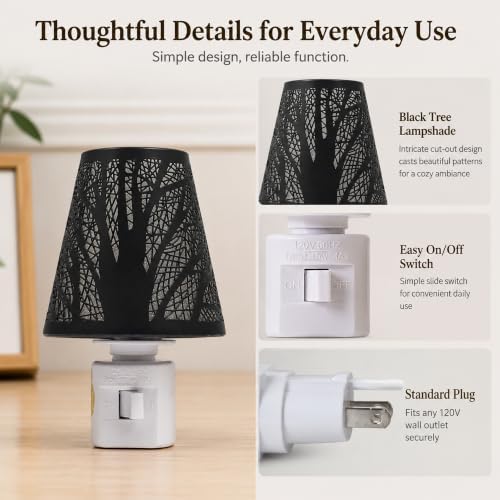 2 Pack Tree Pattern Plug in Night Lights, 2700K Warm White, Metal Shade - Image 4