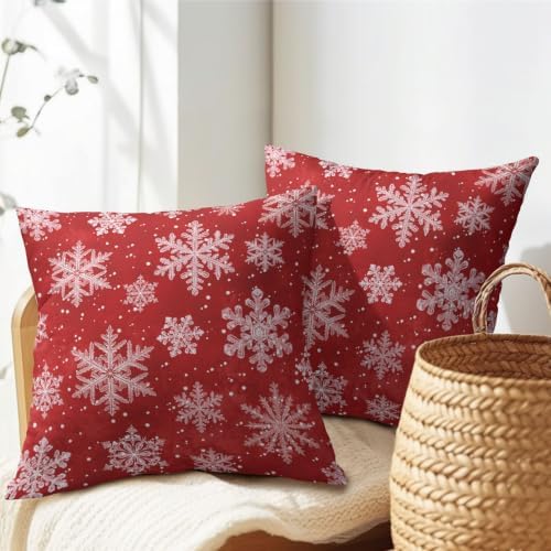 Winter Red Throw Pillow Covers 20x20 Set of 2 Snowflake Christmas - Image 7