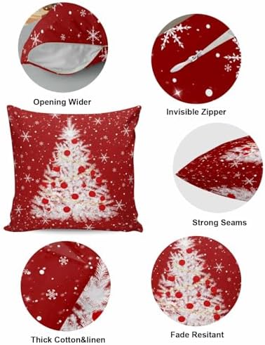 JasmineM Merry Christmas Tree Pillow Covers 16x16 Inch Set of 2, Red Snowflakes Decorations Outdoor Throw Pillow Covers, Winter Holiday Square Pillowcases for Patio Sofa Couch Bedroom Decorative - Image 5