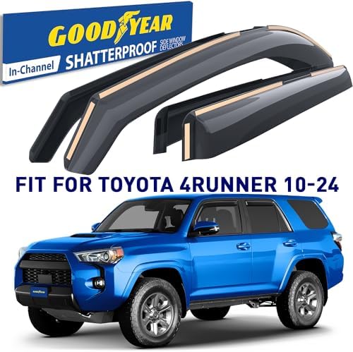 Goodyear Shatterproof in-Channel Window Deflectors for Toyota 4Runner 2010-2024, Rain Guards, Window Visors for Cars, Vent Deflector, Car Accessories, 4 pcs - GY003422LP