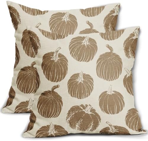 Brown Pumpkin Fall Pillow Covers 24x24 Set of 2 Autumn Harvest Print Thanksgiving Decorative Throw Pillows Outdoor Farmhouse Cushion Case Seasonal Decor for Couch Sofa Bed by Aytipun