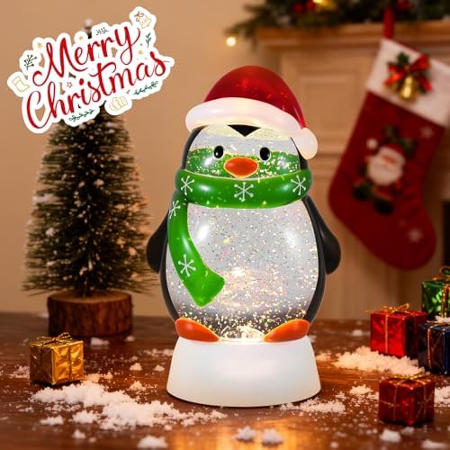 Christmas Snow Globe Penguin Lighted Musical Glitter Globe Battery Operated or USB Powered with Timer Water Glittering Snowing Globe for Christmas Party Home Table Decorations Gifts (Penguin) - Image 7