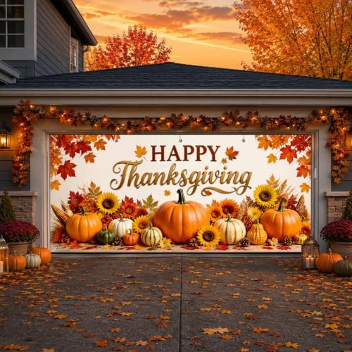 IVN Thanksgiving Garage Door Cover 16x7ft Pumpkin Sunflower Fall Banner - Image 4