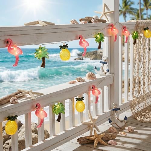 12FT 20LED Summer Hawaiian Themed Party Decorations Lights - LED Tropical Hawaiian String Lights Flamingo Pineapple Palm Tree Lights Waterproof for Summer Tropical Pool Beach Luau Party Decorations - Image 2