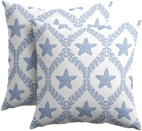 Coastal Pillow Covers 20x20 Set of 2 Ocean Starfish Pattern Decorative Light Blue Pillowcases Outdoor Beachy Throw Pillow Covers with Zipper Soft Cozy for Sofa Bed Chair Living Room Home Decor by Trongr