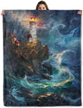 Stormy Lighthouse Ocean Waves Throw Blanket Gifts for Women Kids, 50x60in by Buttigiy