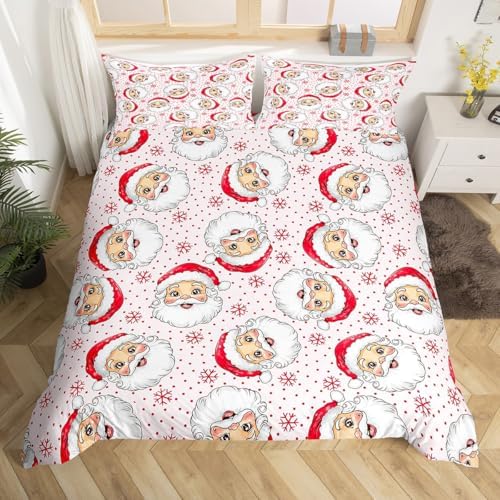 Cartoon Santa Claus Kids Duvet Cover Set Full Size,Snowflake Polka Dots Cute Bedding Set,Girls Boys Adults Room Decor,Merry Christmas Holiday Comforter Cover,Pink Romantic Quilt Cover,2 Pillowcases - Image 4