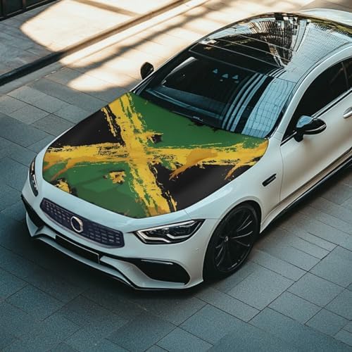 Jamaican Flag Car Hood Cover Elastic Washable Vintage Jamaican National Flag Automotive Exterior Accessories All-Season Protection Suitable for Most SUV Sedans
