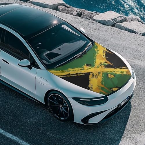 Jamaican Flag Car Hood Cover Elastic Washable Vintage Jamaican National Flag Automotive Exterior Accessories All-Season Protection Suitable for Most SUV Sedans