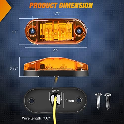 Nilight 2.5" Oval Side Marker Light 20PCS Amber 2 Diodes Clearance Lights