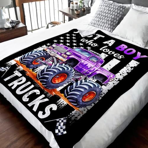 Boys Blanket for Kids Truck Lovers - 30x40 Inches Cute Truck Throw Blanket Gifts - Black Soft Fuzzy Car Blankets for Lap Couch Bed Travel - Image 2