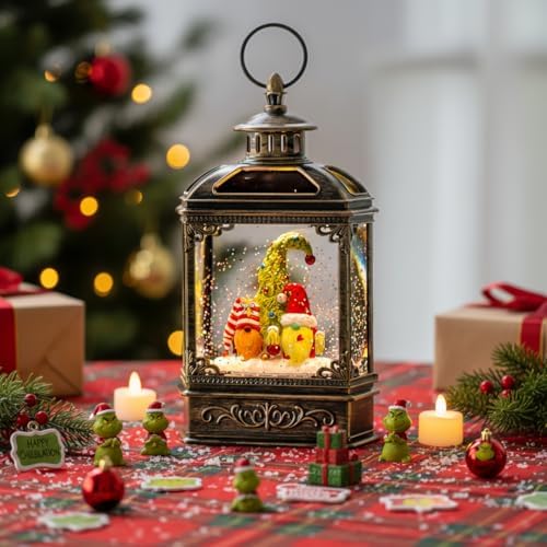 Christmas Snow Globe Lantern Water Glittering Gnomes Scandinavian Santa Elf with Whimsical Christmas Tree, Lighted Lantern for Christmas Festival Decoration Gifts - Image 3