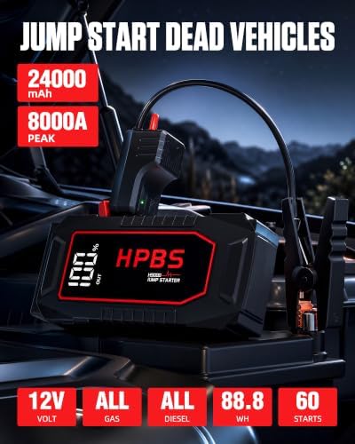 Car Jump Starter - 8000A Peak Jump Starter Battery Pack with DC for Up to All Gas and All Diesel Engines, 12V Portable Battery Jump Starter with 3.0" LCD Display - Image 2