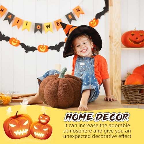 Pumpkin Shape Pillow for Autumn Couch Decorative 3D Sherpa Halloween Pumpkin Throw Pillows Brown Creative Throw for Home Party Decor,13.78" - Image 5