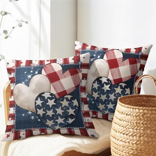 4th of July Pillow Covers 16x16 Set of 2, Patriotic Throw Pillow Covers Independence Memorial Day Pillowcase, Summer Stripes Decorative Fourth of July Cushion Case Couch for Indoor Outdoor Home Decor - Image 7