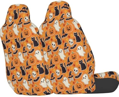 Delerain Car Seat Covers Set 2Pcs, Pumpkin Black Cat, Universal Front Car Seats Vehicle Enterior Protector Suitable Fits Most Car Auto SUV Sedan Truck