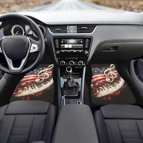 American Flag Car 4 Piece Floor Mat Set Piano Keyboard Music Note Universal All Models Protection Heel Pad Retro American Flag July 4th Fit Car Floor Front Rear Rows Set