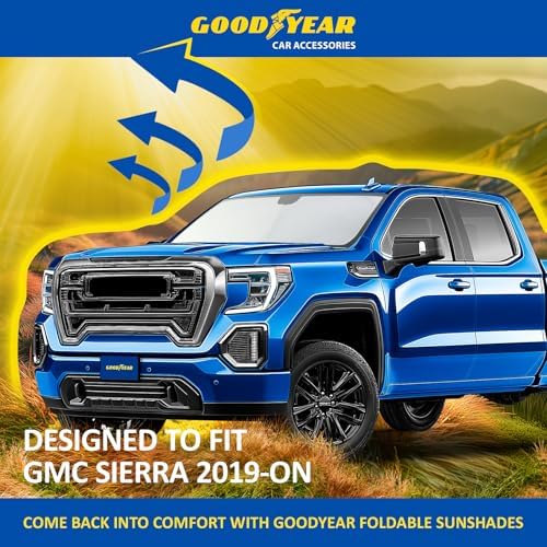 Goodyear Foldable Windshield Sunshade for GMC Sierra 2019-2026, Truck car Accessories, Sunshade Cover, Sun Shade Car Windshield, Window Sun Blocker - GY008227