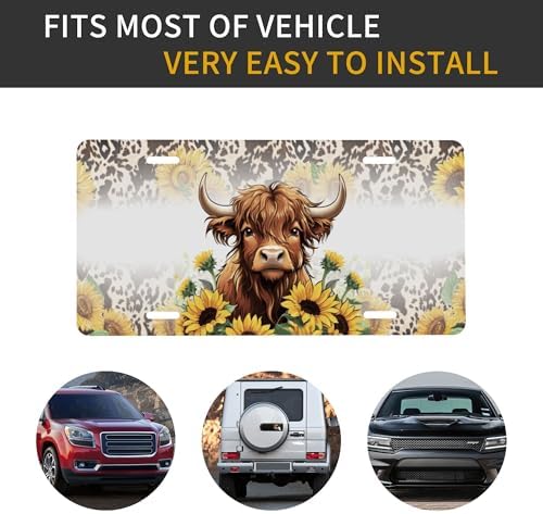 Front License Plate 6" * 12" for Men Women Highland Cattle Sunflower
