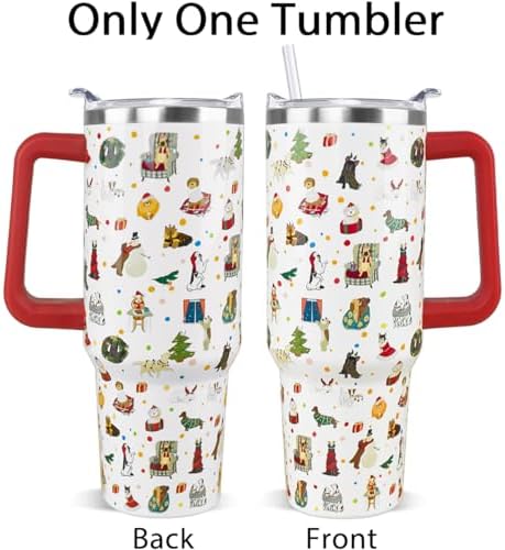 Christmas Tumbler 40oz Boston Terrier Corgi Xmas Dog Tumbler Winter Leak Proof Cups with Handle and Straw Insulated Water Bottle Coffee Travel Mugs Merry Christmas Decor Holiday Gifts (1PCS) - Image 4