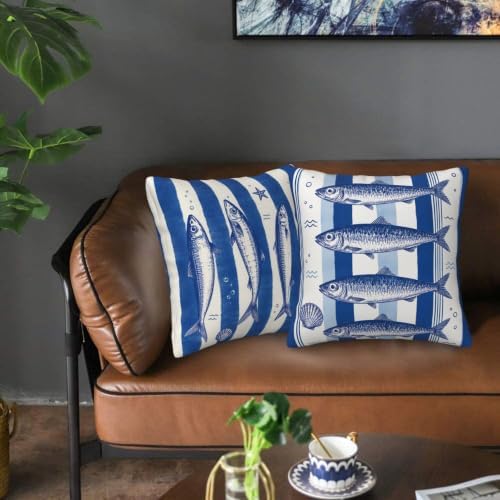Blue Stacked Fish Throw Pillow Covers 18x18 inch Set of 2 - Image 6