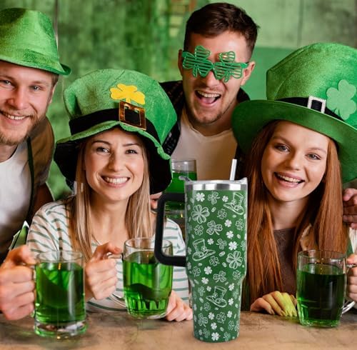 St. Patricks Day Tumbler 40oz Shamrock Tumbler Coffee Mugs Leak Proof Cups with Handle and Straw Stainless Steel Insulated Water Bottle for Lucky Irish Saint Patricks Decor Gifts(1PCS) - Image 2