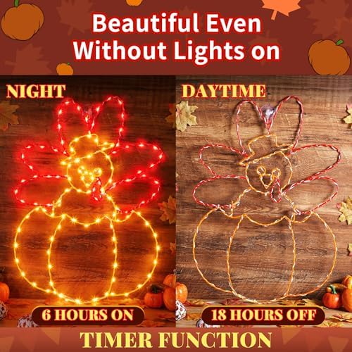 Hiboom Thanksgiving Turkey Pumpkin String Lights, Orange Red, 23'' - Image 4