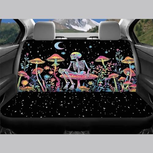 Skull Colorful Mushroom Car Seat Covers 4Pcs Front & Rear Breathable Seat Covers Universal Fits for Truck, Sedan, SUV Auto Interior Protector Car Accessories Halloween Decor