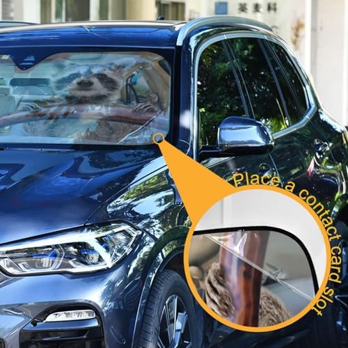 Funny Raccoon Driving Car Windshield Sun Shade Foldable UV Ray Sun Visor Protector Sunshade to Keep Your Vehicle Cool (53" x 23.5")
