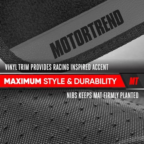 Motor Trend SpeedSeries Carpet Car Floor Mats Set - Versatile Fit for Cars, Trucks, SUVs, Vans Grey Trim Racing Design Car Mat Full Set Tapetes para Carro - Set of 4, Black & Gray Car Carpet Mats