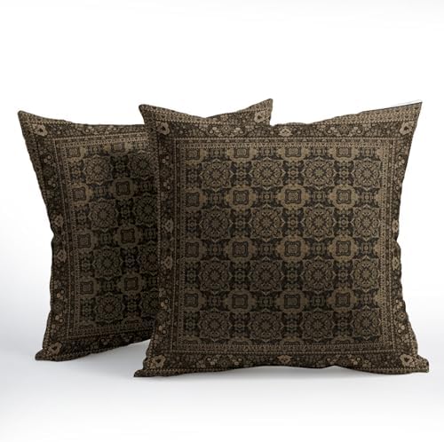 Brown Antique Tabriz Rug Print Pillow Covers 12x12 Inches Retro Turkish Throw Pillow Case Set of 2 Vintage Floral Block Print Pillows Cotton Linen Cushion Cover for Home Couch Sofa Livingroom - Image 2