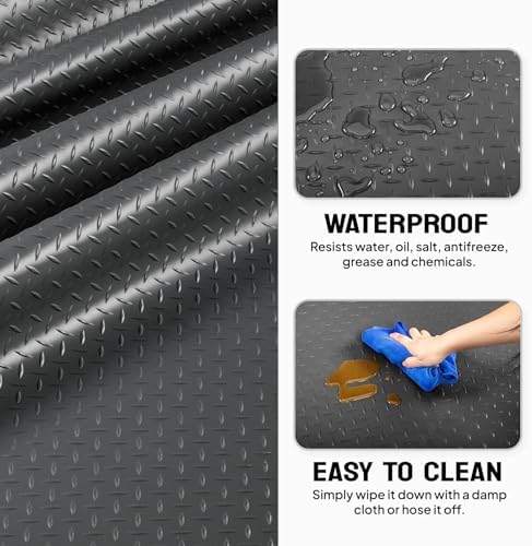 TUFFIOM 5 x 10 FT Garage Floor Mat, Thickened Diamond Plate PVC Garage Mats Flooring Roll for Under Car, Garage Parking Mats for SUVs, Golf Cart, Sports Car - Image 3