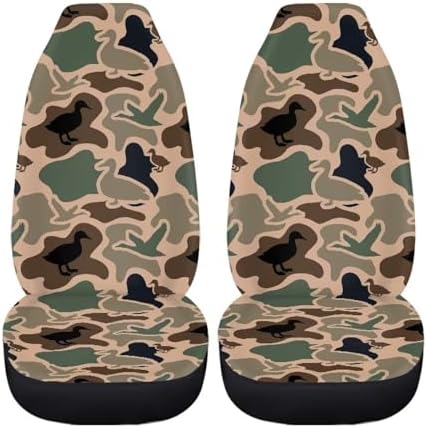 Car Front Seat Covers Elastic Fabrics Universal Duck Camo Print Car Seat Covers Protector Easy to Install Automotive Accessories Suitable for Cars, SUV and Trucks, Set of 2