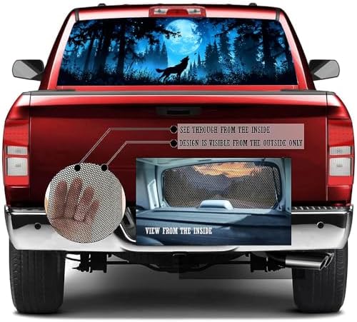 Vintage Wolf Pickup Truck Decals Rear Window, Full Moon Forest Animal Howling Automotive Decals and Graphics Rear Window Decals for Trucks, Car Window Decal Sticker 66 x 22 inch