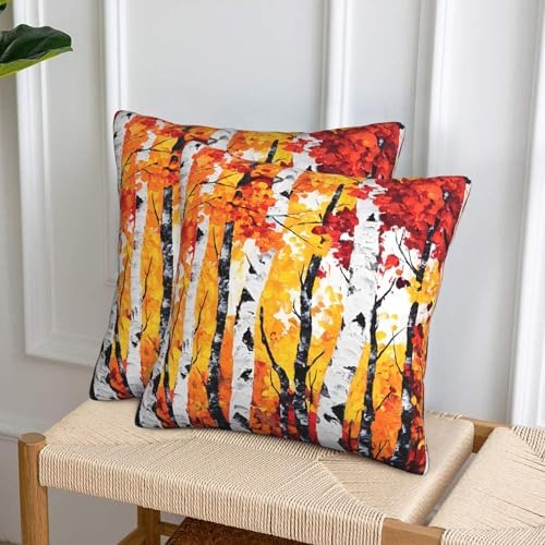 Birch Trees Autumn Fall Throw Pillow Covers 18x18 inch Set of 2 Bright Pillow Case Cushion Cover for Home Sofa Couch Living Room Car Decor - Image 3