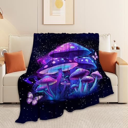 Mushroom Blanket, Purple Mushrooms Throw Blanket, Purple Blankets Stuff Fleece Flannel Plush for Women Men Boys Girls Lovers Adults Soft Bedding Gift for Sofa Bed Office Home Decor 50"X60" - Image 5