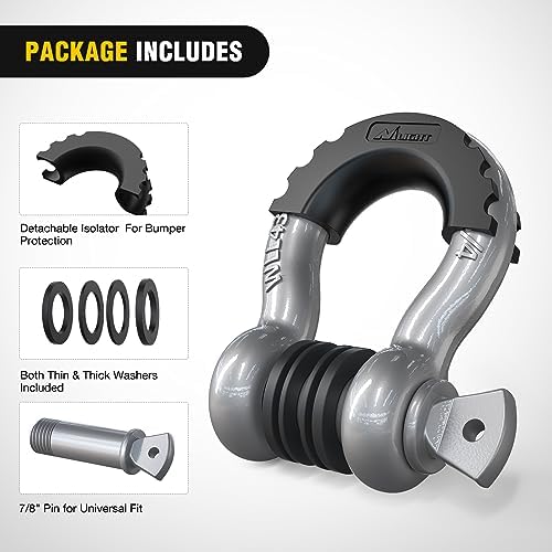 Nilight 2 PCS 3/4" D-Ring Shackle with 7/8" Screw Pin | 41,887lbs Break Strength Heavy Duty Off Road Recovery Shackle with Isolators Washers for Tow Strap,Winch,Off-Road Truck