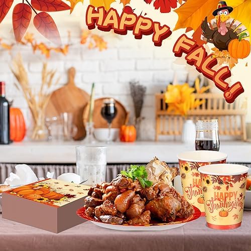 Sliner 180 Pcs Thanksgiving Disposable Dinnerware Set, Orange Pumpkin - Image 5