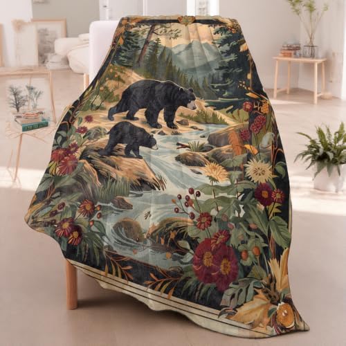 Black Bear & Cub Wilderness Throw Blanket Gifts for Women Kids, 60x80in - Image 2