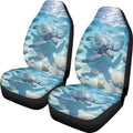 Sea Turtle 2 Pcs Car Seat Covers Full Set, Ocean Shell Front Split Bench Seats Cover for Cars, Blue Ocean Tortoise Universal Seat Cover for Sedan SUV Truck Auto