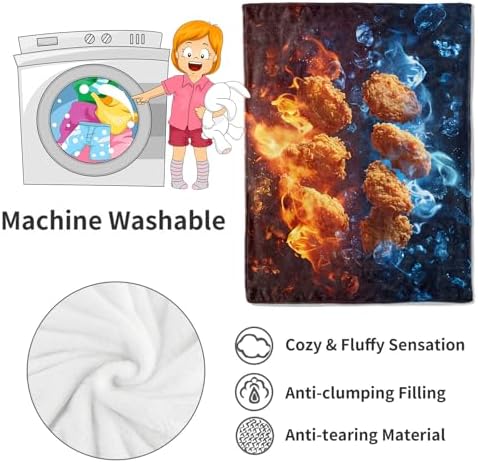 Hot and Cold Fried Chicken Nugget Blanket Dynamic Fire and Ice Throw Blankets,Birthday Gifts for Men Women,Lightweight Soft Fleece,Food Lovers,Sofa Couch Bed Room Modern Decor 50x60in - Image 4