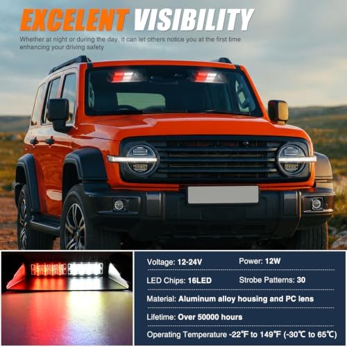 Nilight 16LED Red White Dash Strobe Light Cigarette Lighter Plug