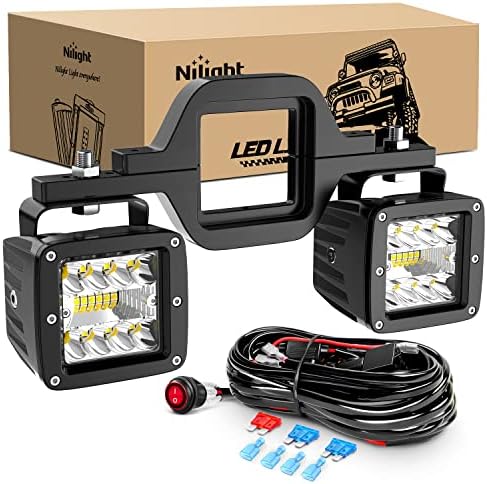 Nilight 2Pcs 3 Inch Led Pods Cubes 2 Inch Tow Hitch Mounting Brackets LED Backup Reverse Lights Rear Search Light Bar Wiring Harness Kit -2 Leads for SUV Truck Trailer
